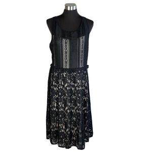 Lane Bryant Womens Flare Party Dress 14 XL Black Floral Lace Lined Sleeveless
